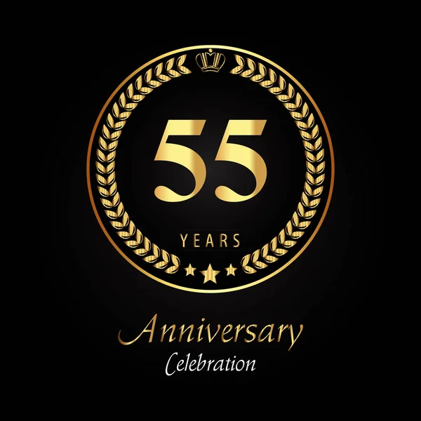 55Ste Verjaardag Logo Met Gouden Laurier Kransen Gouden Kroon Gouden — Stockvector
