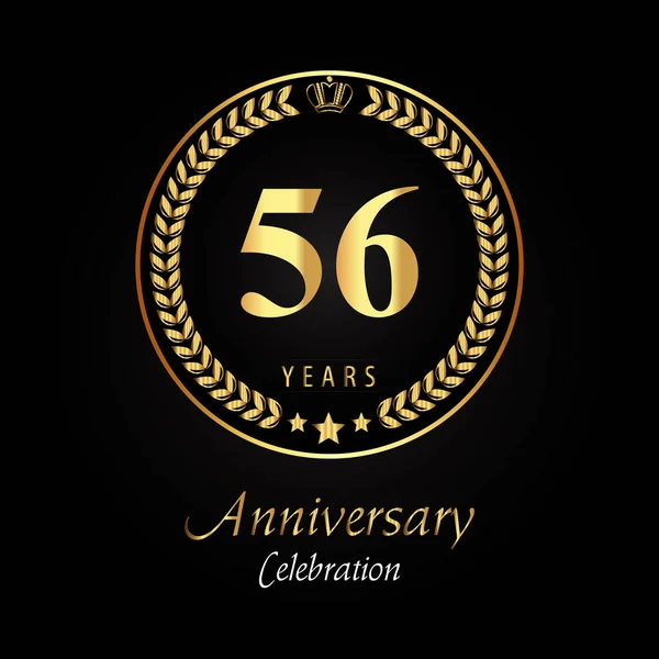 56Th Aniversário Logotipo Com Coroas Louro Dourado Coroa Ouro Estrela — Vetor de Stock