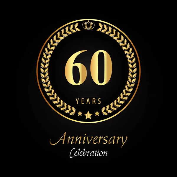 Logotipo Del 60º Aniversario Con Coronas Laurel Dorado Corona Oro — Archivo Imágenes Vectoriales