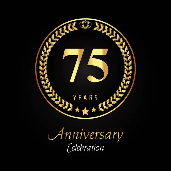 75Th Anniversary Logo Golden Laurel Wreaths Gold Crown Gold Star — Stock Vector