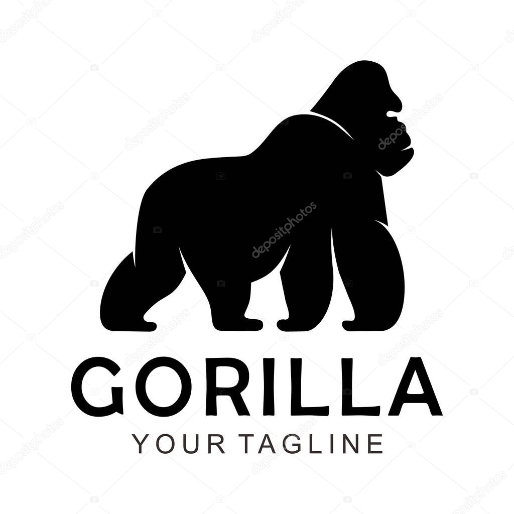 Gorilla logo template vector, black and white icon