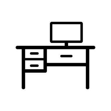 Ofis masa ikonu vektörü. Masa lambası işareti. izole edilmiş sınır sembolü çizimi