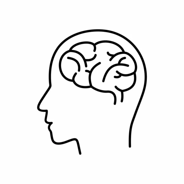 Human Brain Icon Vector Outline Head Profile Sign Isolated Contour — Archivo Imágenes Vectoriales