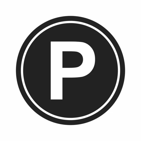 Parking Sign Vector Icon Black Flat Illustration Isolated White Background — Stok Vektör