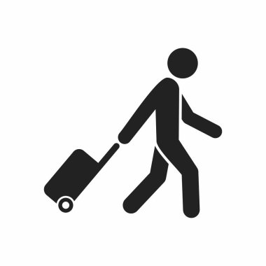 man with suitcase icon. flat illustration of luggage pictogram vector isolated on white background