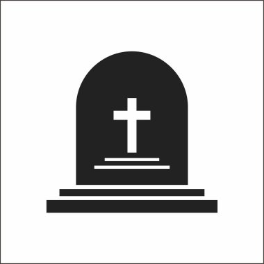 Beyaz arkaplanda izole edilmiş, düz stil mezar taşı simgesi. Cadılar Bayramı sembolü vektör illüstrasyonu