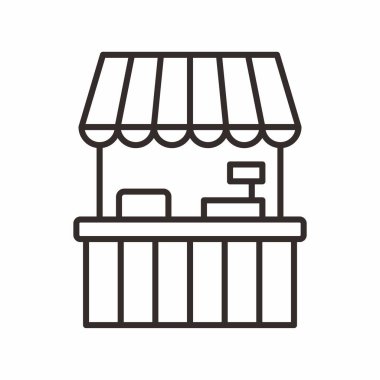 dükkan ikonu. Pazar vektörünün ana hatları ve düzenlenebilir vuruş simgeleri.