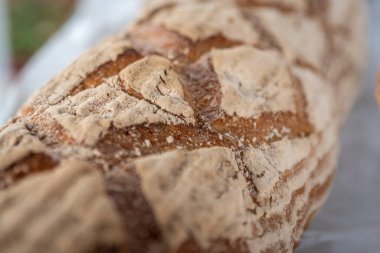 ahşap bir masa üzerinde taze pişmiş ekmek