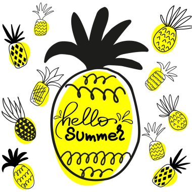 Hello, summer! Bright lettering with juicy pineapples.