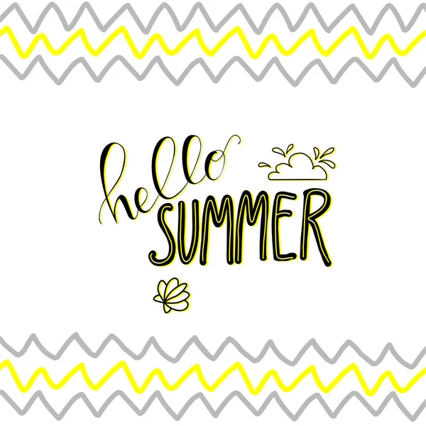 Hello Summer Bright Lettering Juicy Pineapples — Stockový vektor