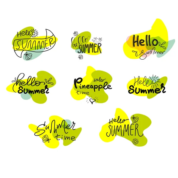 Hello Summer Bright Lettering Juicy Pineapples — Wektor stockowy