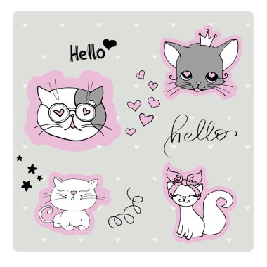 Set with cute cat on a white background. kids print.