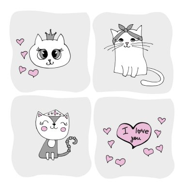 Set with cute cat on a white background. kids print.