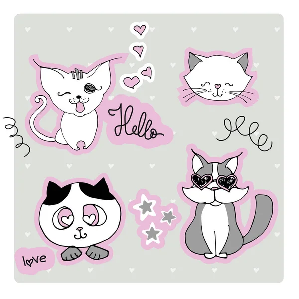 Set Cute Cat White Background Kids Print — Image vectorielle