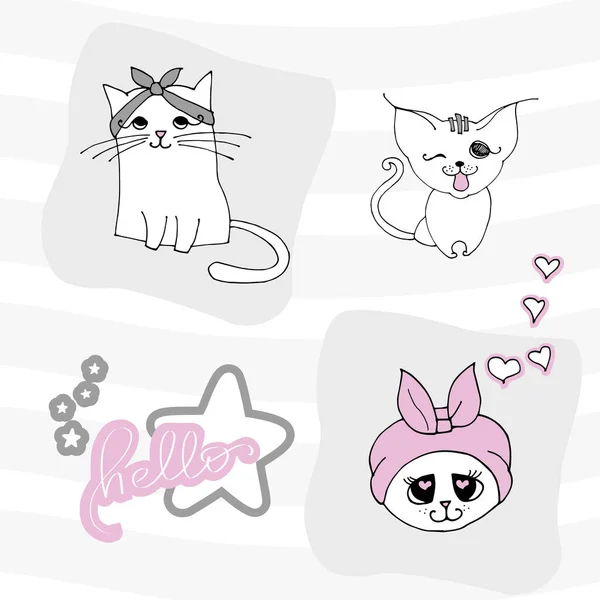 Set Cute Cat White Background Kids Print — Image vectorielle