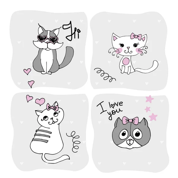 Set Cute Cat White Background Kids Print — Stockový vektor