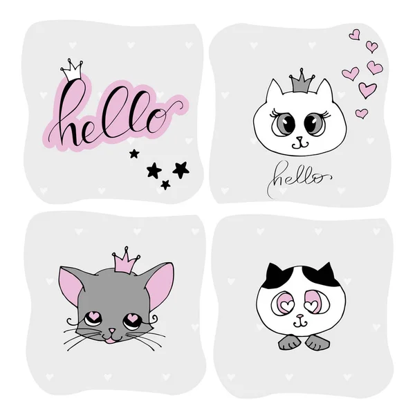 Set Cute Cat White Background Kids Print — Image vectorielle