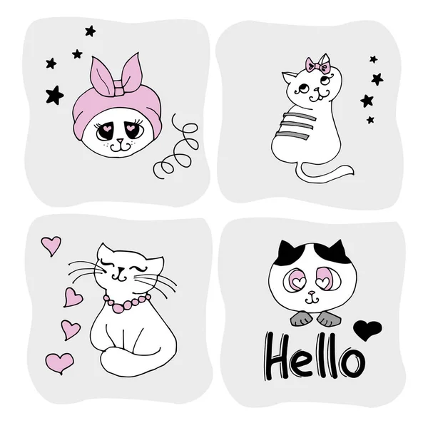 Set Cute Cat White Background Kids Print — Stockvector