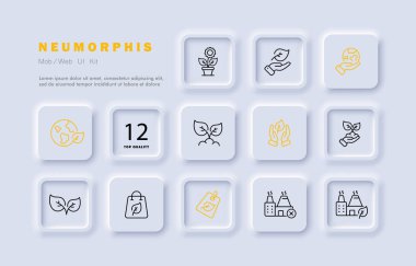 Fizyoloji seti simgesi. Ağaç yaprağı, bitki, çiçek, bitki, gübre, laboratuvar, çevre dostu. Gezegeni kurtar. Bahçecilik konsepti. Neomorfizm. İş ve Reklamcılık için vektör satırı simgesi