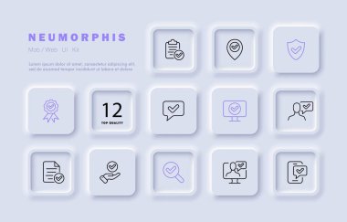 İşaretleme simgesini işaretle. Pano, işaret, kalkan, madalya, yorum, inceleme, kontrol, başarı, başarı, bitti, onaylandı. Zaman kavramı. Neomorfizm tarzı. İş ve Reklamcılık için vektör satırı simgesi