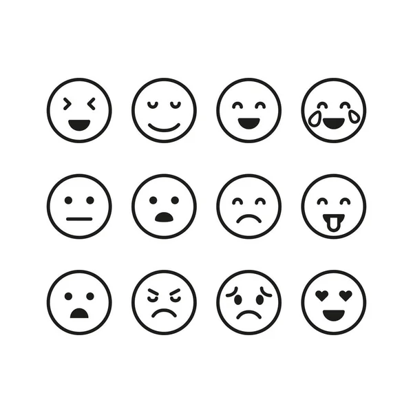 Emoticon Set Icon Англійською Сміх Радість Спокій Усмішка Здивування Язик — стоковий вектор