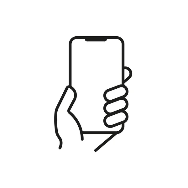 スマートフォンのラインアイコン 手に電話だ タッチスクリーン電話 アプリケーション コール 電話の概念 ビジネスと広告のベクトルラインアイコン — ストックベクタ