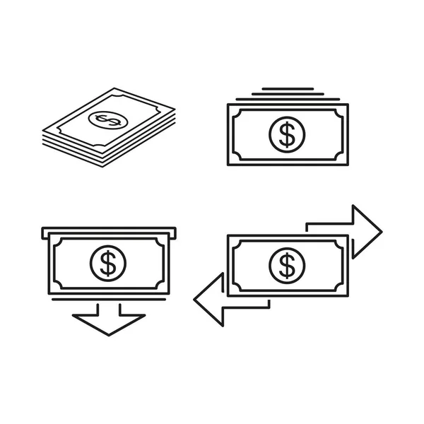Geld Setzt Ikone Banknote Münze Bank Karte Geldautomat Terminal Bargeld — Stockvektor