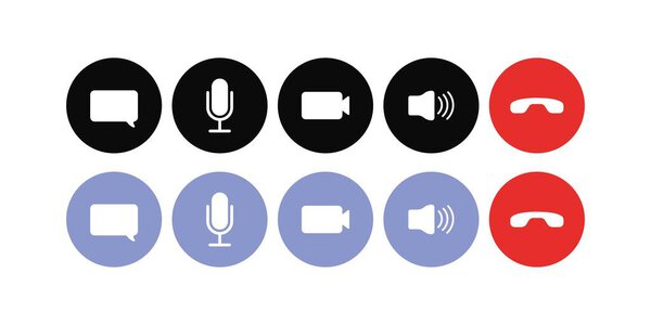 Кнопки для значка коммуникационного набора. Написать сообщение, микрофон, видео, ссылку, громкость, отклонить звонок, повесить трубку, позвонить. Концепция взаимодействия. Значок векторной линии для бизнеса и рекламы