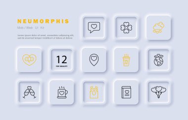 Yıldönümü simgesi. Yazışmalar, aşk, flört sitesi, cam, romantizm, ilgi, sevgi, çift, balonlar. Sevgililer Günü konsepti. Neomorfizm tarzı. İş ve Reklamcılık için vektör satırı simgesi