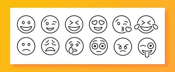 Ikon Pengaturan Emoticon Kesedihan Menangis Cinta Tawa Kejutan Lidah Kemarahan - Stok Vektor