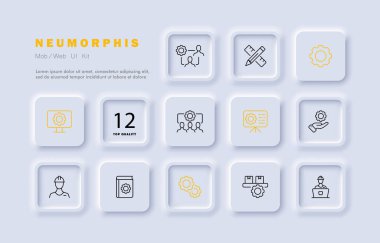 Satır simgesi ayarlanıyor. Vites, kurulum, işçi, araç, beynini pompala, yapılandırma, dizin, bağlantı. Bilgi konsepti. Neomorfizm tarzı. İş ve Reklamcılık için vektör satırı simgesi