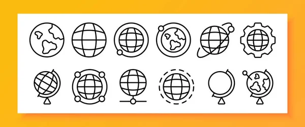 Geografie Setzte Ikone Globus Welt Umlaufbahn Achse Äquator Erde Einstellung — Stockvektor