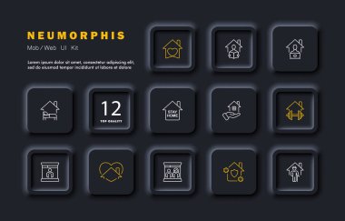 İzolasyon simgesi. Evde kal, koronavirüs, enfeksiyon, şarj, uzaktan kumanda, virüs, ilaç. Sağlık hizmeti konsepti. Neomorfizm tarzı. İş ve Reklamcılık için vektör satırı simgesi