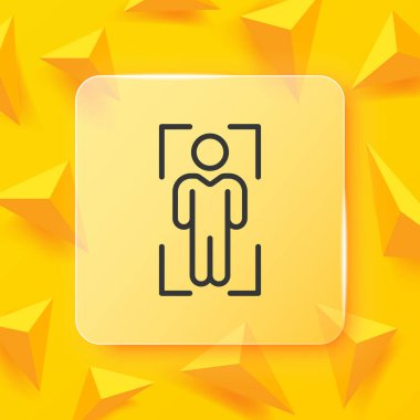 Biyometri çizgisi simgesi. İnsan, insan, tarayıcı, tarama, çerçeve, gizlilik, biyometri, kilit, DNA tanıma, yüz tanıma, güvenlik, koruma. Kişisel veri konsepti. Cam morfizmi. İş için vektör satırı simgesi.