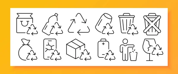 Recycling Set Icon Bag Plastic Bottle Recycle Arrow Can Trash — Vector de stock