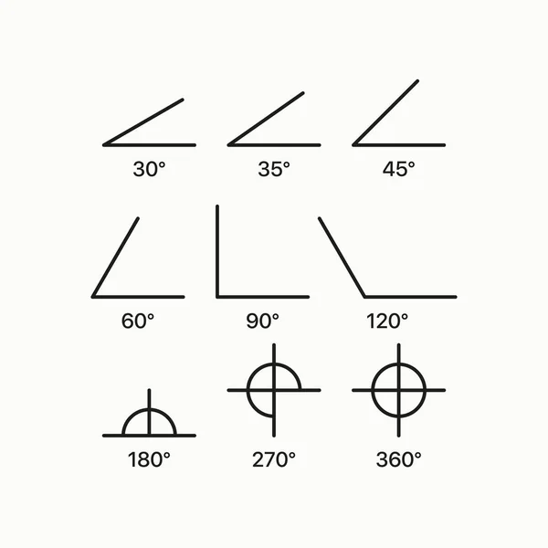 Geometriai Szögek Vektor Illusztráció Fokozat 120 180 270 360 Rajz — Stock Vector