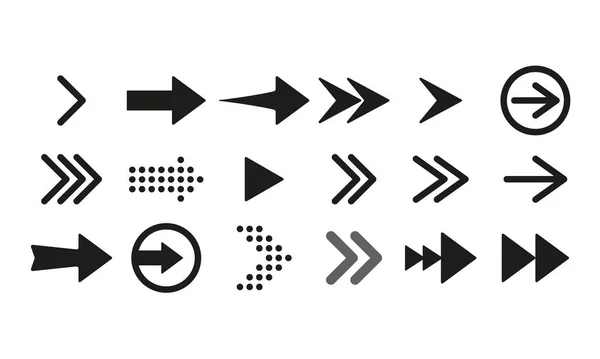 Web sitesi düğmeleri için oklar ayarlanmış simge. Sonraki sayfa, kaydırın, sayfayı takip edin, linki takip edin, sağa kaydırın, sola kaydırın, imleç, işaret. Teknoloji konsepti. İş ve Reklamcılık için vektör satırı simgesi.
