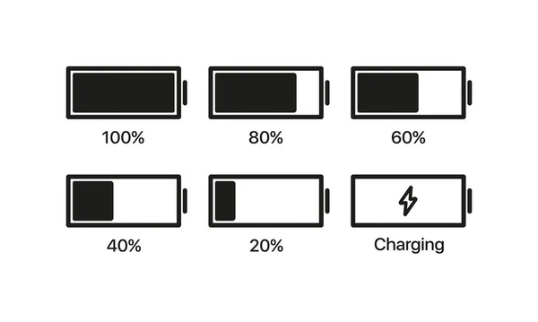 Battery State Charge Set Icon Full Discharged Lightning Electricity Electric — Vetor de Stock
