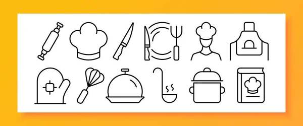 Kitchen Utensils Set Icon Cookbook Saucepan Ladle Cloche Whisk Oven — Stock Vector
