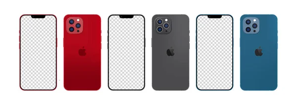 Apple iPhone 13. Akıllı telefon. Kırmızı, mavi ve koyu renklerde mevcut. Yeni iPhone 13 profesyonel maksimum. Model ekran iPhone ve arka taraf iPhone. Apple Inc. İş ve Reklamcılık için vektör satırı simgesi