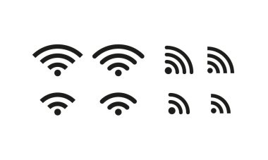 Eşi simgeyi ayarladı. İmza, aygıt durum çubuğu, kablosuz internet, çevrimiçi, bağlantı seviyesi, iletişim, erişim, durum, aktif. Teknoloji konsepti. İş ve Reklamcılık için vektör satırı simgesi.