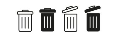 Trash can set icon. Open lid, closed, bin, throw away, rubbish, garbage, litter, clean environment, recycling, recycle. Business concept. Vector line icon for Business and Advertising.
