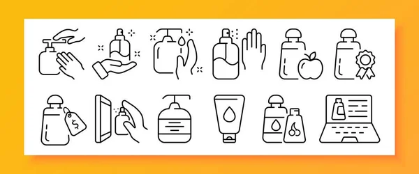 Hand Hygiene Set Icon Antibacterial Soap Antiseptic Spray Drop Water — Stock Vector