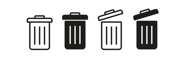 Trash Can Set Icon Open Lid Closed Bin Throw Away — стоковый вектор