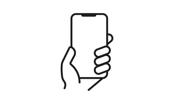 El ele tutuşan telefon hattı ikonu. İletişim, çağrı, mesaj, akıllı telefon, cihaz, kişisel, kullanıcı, internet bağlantısı. Teknoloji konsepti. İş ve Reklamcılık için vektör satırı simgesi.