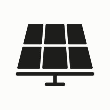 Güneş pili ikonu. Yeşil enerji, elektrik, elektrik santrali, temiz çevre, yenilenebilir kaynaklar, doğa, eko, bitki, güneş ışığı. Ekoloji konsepti. Reklamcılık için vektör satırı simgesi.