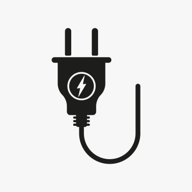 Şimşek çizgisi ikonlu elektrik prizi. Güç kaynağı, şarj aleti, pil, akümülatör, elektrik, kablo, cihaz, voltaj. Teknoloji konsepti. İş ve Reklamcılık için vektör satırı simgesi.
