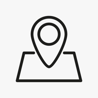 Harita çizgisi simgesindeki işaret. Navigasyon ekipmanları, navigatör, konum, yön bulma, coğrafya, GPS, seyahat, iş gezisi. Yer belirleme konsepti. İş ve Reklamcılık için vektör satırı simgesi