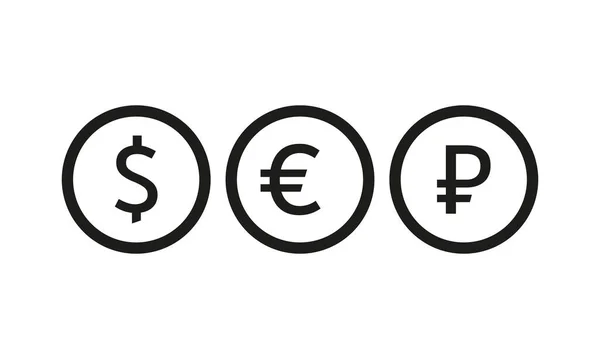 Currency Symbols Set Icon Dollar Sign Euro Russian Ruble Rub — Stockový vektor