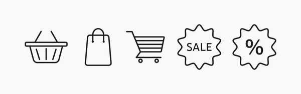 Shopping Items Set Icon Shopping Cart Bag Package Discount Sticker — Stockový vektor